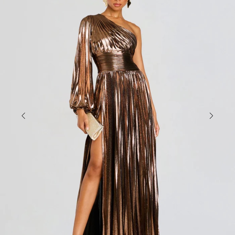 Retrofete Bronze One-Shoulder Metallic Maxi Dress